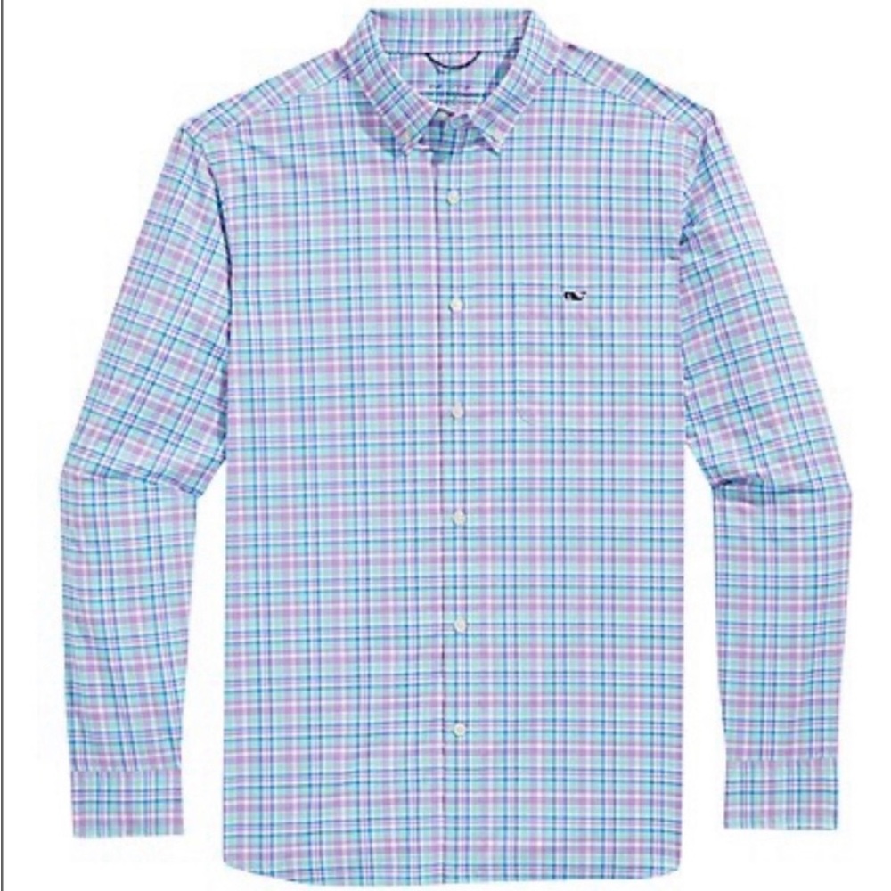 Vineyard Vines Classic Tucker Shirt Plaid Blue Purple Button Down Shirt Sz Large